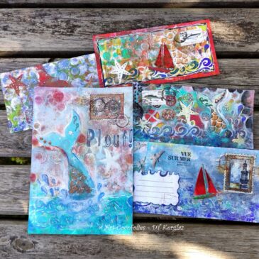 Cinq enveloppes decorees façon art postal (Mail Art), par Cocofolies