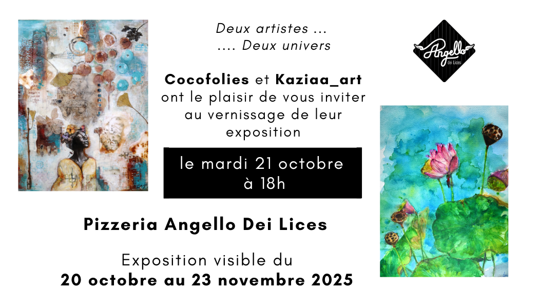Invitation Vernissage exposition Cocofolies - Kaziaa_Art pizzeria Angello Dei Lices 20 oct - 23 nov