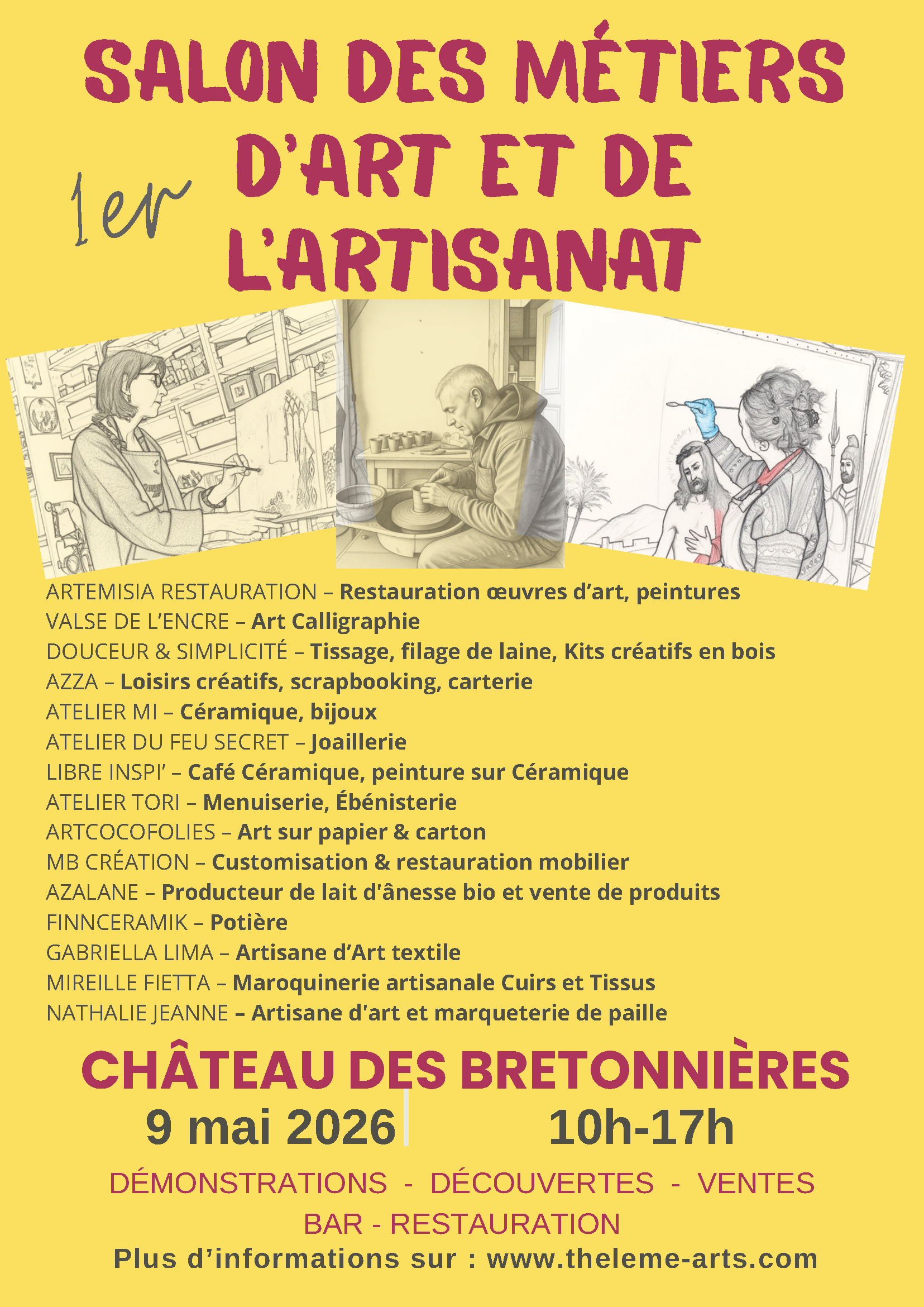 Flyer Salon Thélème 2026 1er Salon des métiers d'art et de l'artisanat de Thélème 9 mai 2026