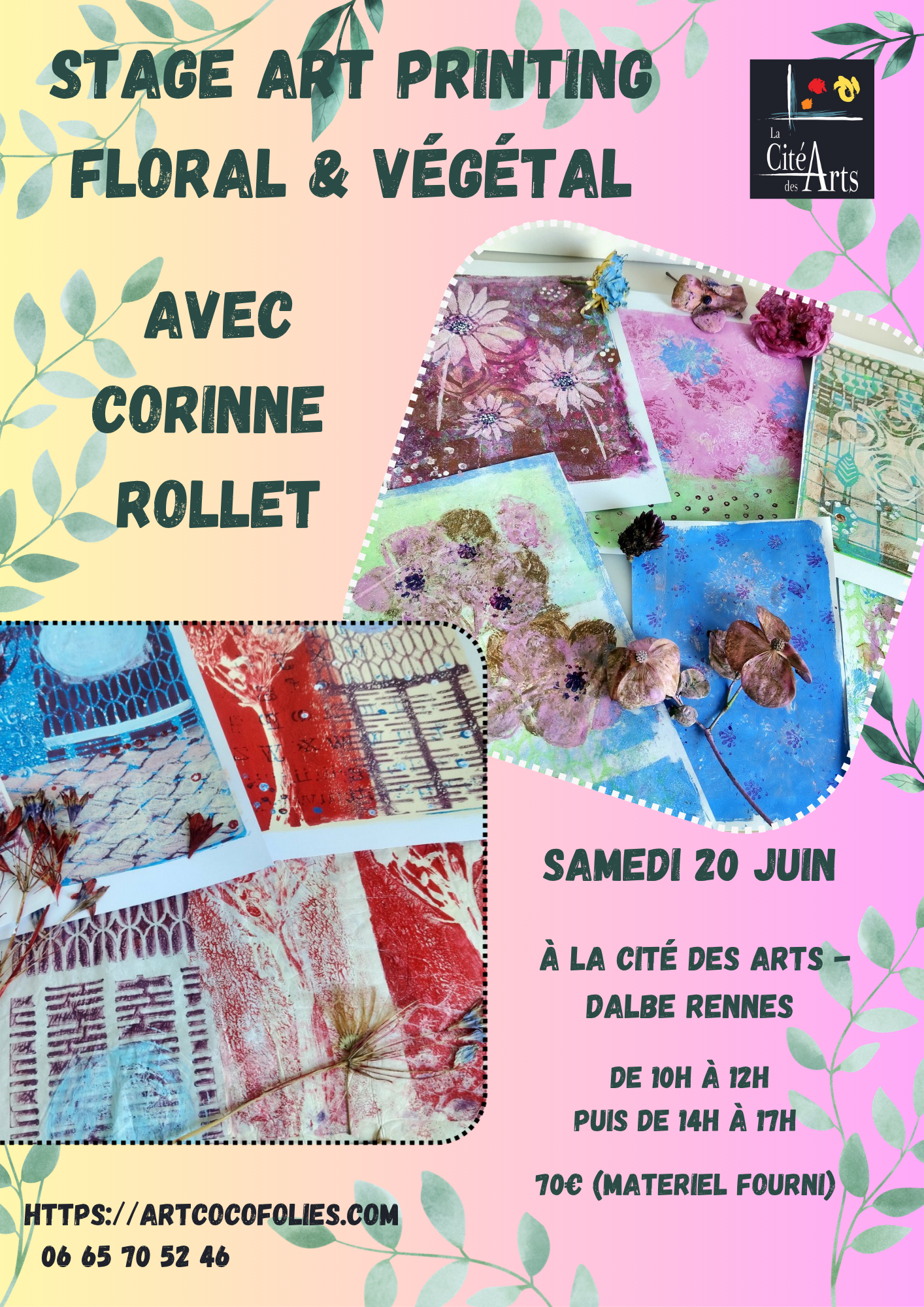 Stage Art printing floral, par Corinne Rollet (artcocofolies) La cité des Arts Rennes - 20 juin 2026