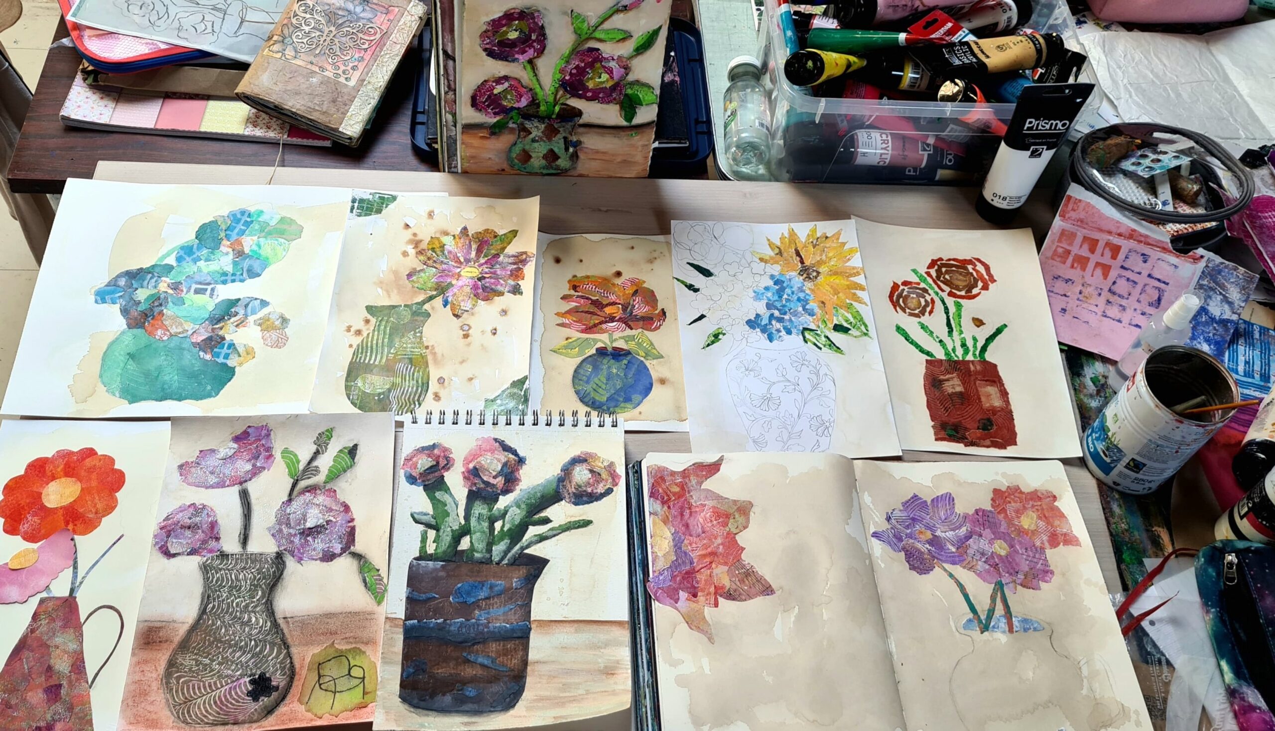 Association Hermmicraft Mixed Media Saison 2025-2026 Bouquets floraux et collages Gelliplate