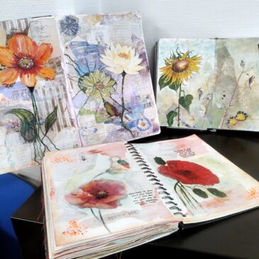 Pages d'art journal réalisées en cours de Mixed media à Mordelles, avec Corinne Rollet (Cocofolies) - Saison 2025-2026